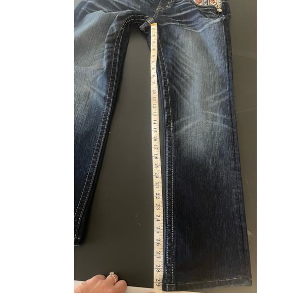 Miss Me Women's denim jeans Mid-Rise Easy Skinny Aztec print large stitch sz 30 - Picture 3 of 8
